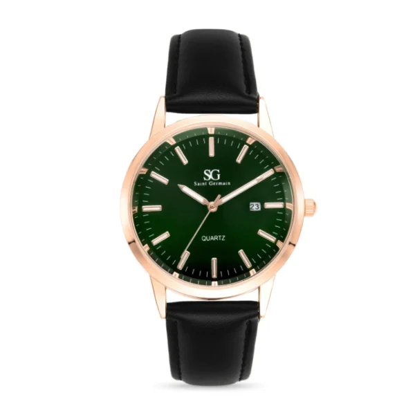 RELOGIO MASCULINO BELMONT DATE ROSE GOLD COURO PRETO COM FUNDO VERDE ESMERALDA - Image 3