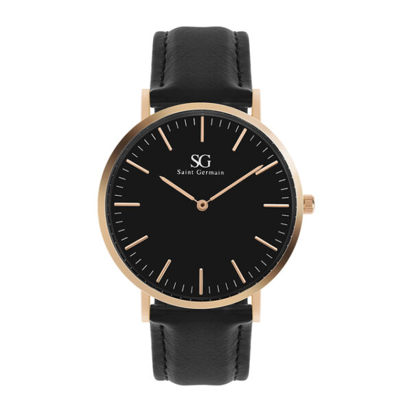 RELOGIO MINIMALISTA PRETO PULSEIRA DE COURO MURRAY BLACK ROSE GOLD 40MM