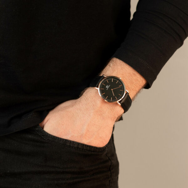 RELOGIO MINIMALISTA PRETO PULSEIRA DE COURO MURRAY BLACK ROSE GOLD 40MM - Image 3