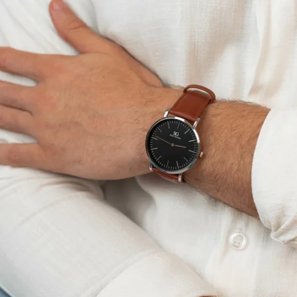 RELOGIO MASCULINO MARROM PULSEIRA DE COURO BRONX BLACX SILVER 40MM - Image 2