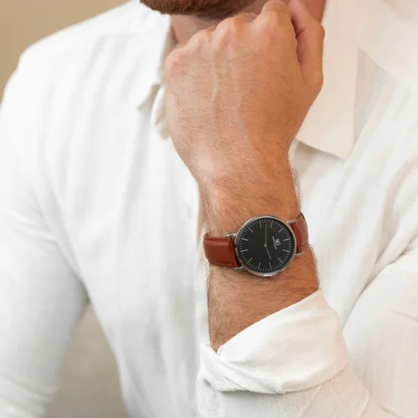 RELOGIO MASCULINO MARROM PULSEIRA DE COURO BRONX BLACX SILVER 40MM - Image 3