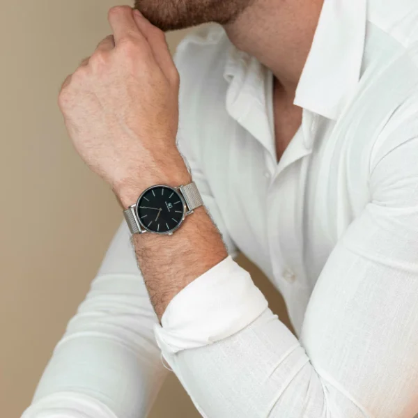 RELOGIO PRATA MINIMALISTA PULSEIRA PRATA HARLEM BLACK SILVER 40MM - Image 3
