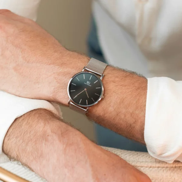 RELOGIO PRATA MINIMALISTA PULSEIRA PRATA HARLEM BLACK SILVER 40MM - Image 4
