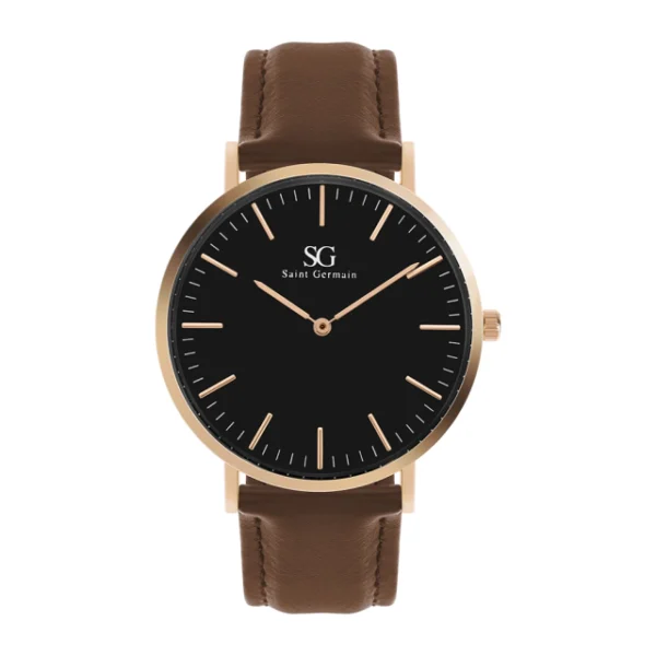 RELOGIO MINIMALISTA MARROM PULSEIRA DE COURO BRONX BLACK ROSE GOLD 40MM