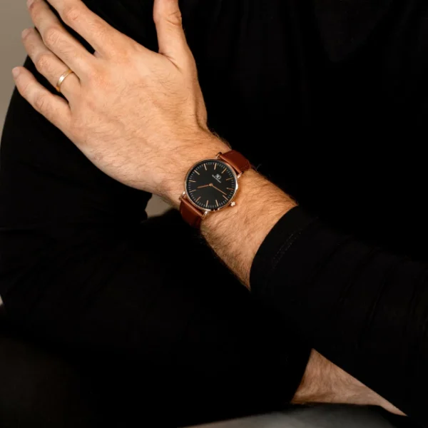 RELOGIO MINIMALISTA MARROM PULSEIRA DE COURO BRONX BLACK ROSE GOLD 40MM - Image 2