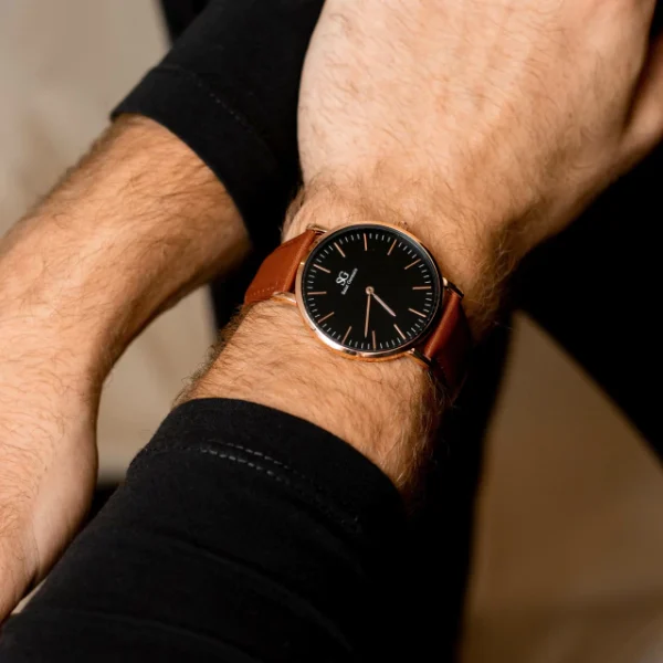 RELOGIO MINIMALISTA MARROM PULSEIRA DE COURO BRONX BLACK ROSE GOLD 40MM - Image 3